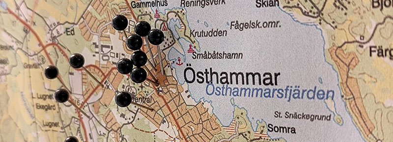 karta &ouml;ver &Ouml;sthammar med n&aring;lar